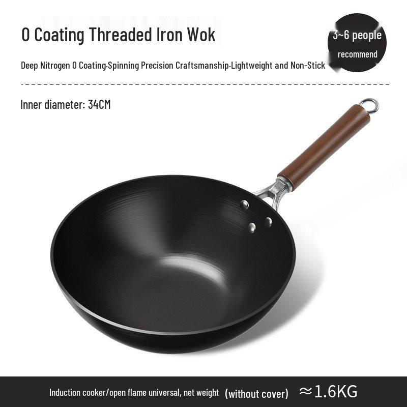 Traditioneller Eisen-Wok mit flachem Boden für Induktions- und Gasherde - Unbeschichtet, Antihaft-Bratgeschirr