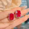 Stylish Women Jewelry Set Bold Red Corundum Pendant Necklace Light Luxury Earrings Ice Cut High Carbon Diamond Ring Perfect Gift