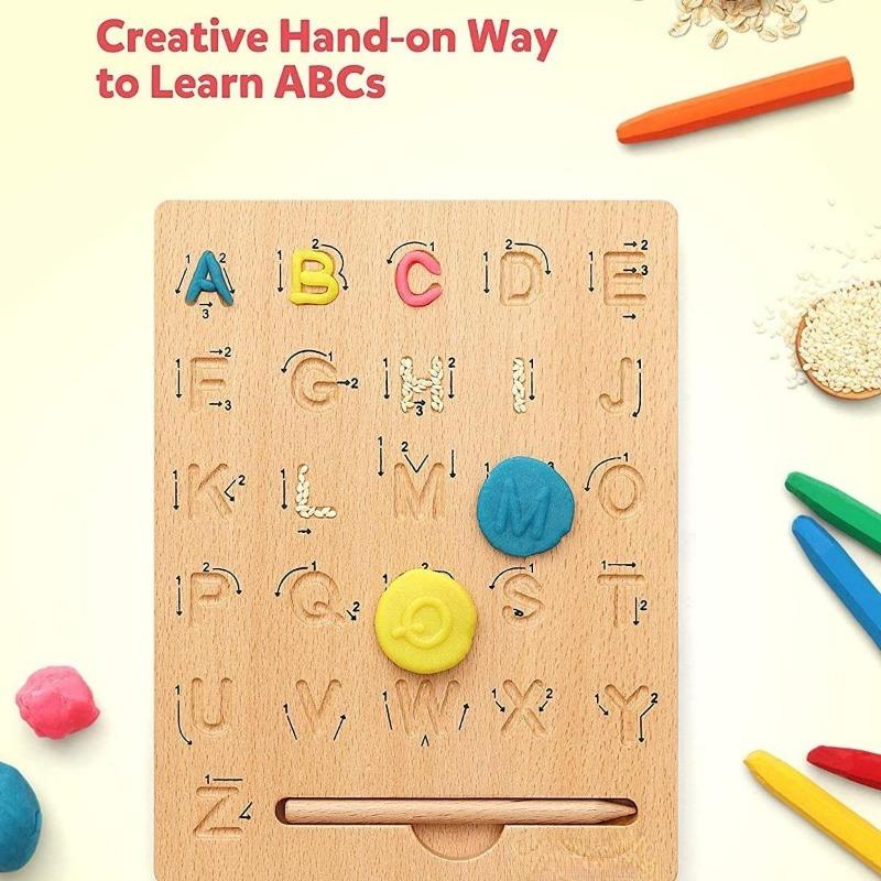 Wooden Alphabet Tracing Board,Wood Letter Practicing Board,Double-Sided Boards for Toddlers and Preschool Gifts for Kids