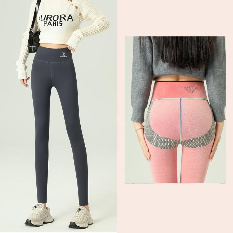 

Зимние розовые бархатные теплые леггинсы из акульей кожи женские с принтом самолета с высокой талией, утягивающие ягодицы, толстые утепленные леггинсы осень L серый