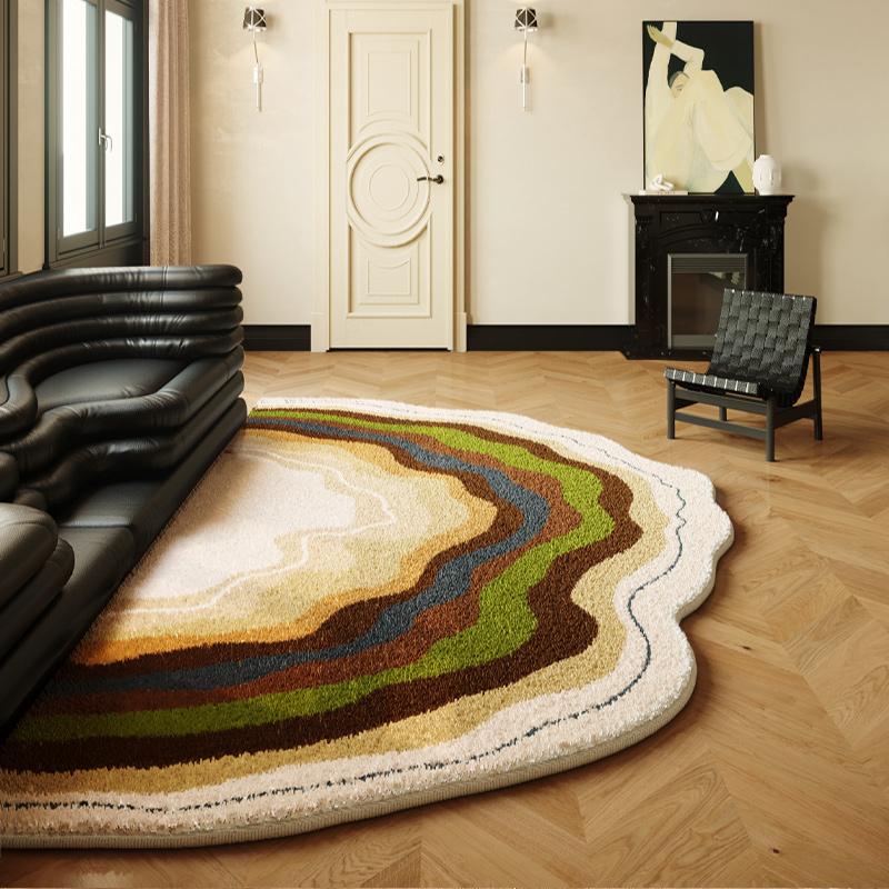 

Retro bedroom decor Bedside wave shape carpet Fluffy soft lounge rug light luxury carpets for living room Home Plush shaped mat 80*120cm