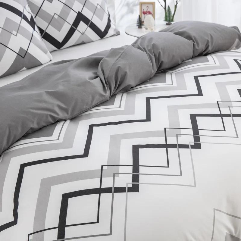 Comforter Abstract Geometric Full Queen Size Wave Pattern Bedding Set Farmhouse Comforter Microfiber Chevron