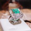 Geometric Square Green Zircon Ring Luxury White Full Diamond Opening 925 Sterling Silver Women's Jewelry High-end Banquet Ring