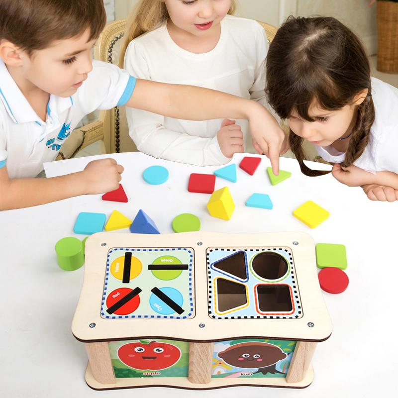 Montessori Color Shape Sorting Box Wooden Toys Color Shape Cognition Preschool Early Learning Educational Toys Gifts for Kids