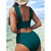 Solid Swimsuit Women 2 Piece Bikini Push Up White Swimwear Women New 2025 Crisscross Crop Top High Waist Bathing Suit