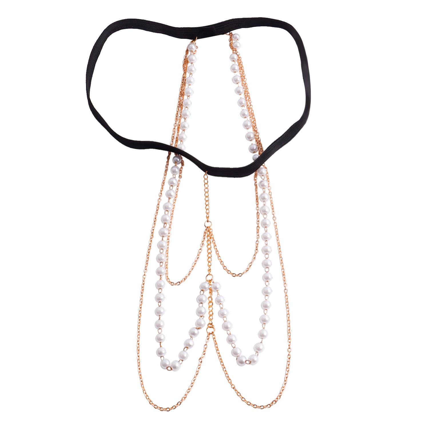 European and American anklet jewelry, sexy white imitation pearl chain leg chain, creative leg ring long body chain Spice Girl