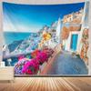 Santorini Griechenland Wandteppich Wandbehang Ägäis Meereslandschaft Wandteppich Weiße Architektur Blume Mittelmeer Kinder Studenten Schlafzimmer