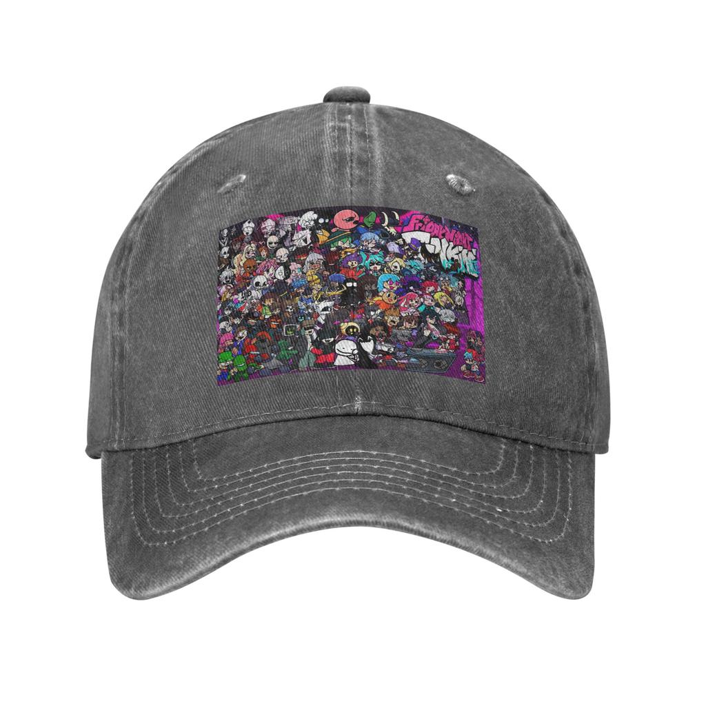 FNF Bad Time Trio Friday Night Funkin Game Washed Denim Cap Casual Baseball Caps Adjustable Hat Summer Unisex Baseball Hats