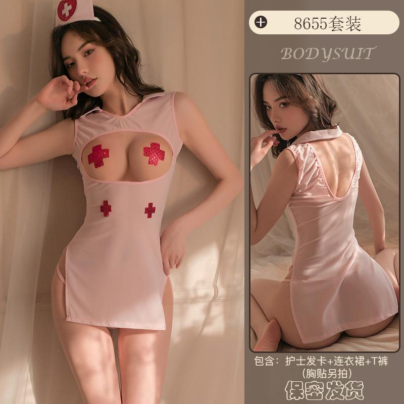 Erotic Underwear, Sexy Nurse Uniform, Women's Mesh Fabric, See-through and Openwork, Hot Uniform, Seductive Set Wholesale 8655