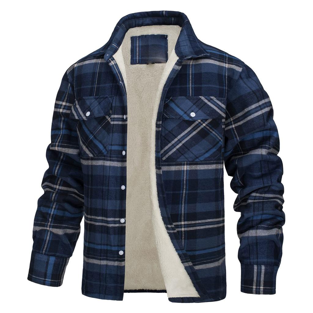 Men's Plaid Flannel Jacket Sherpa Fleece Lined Warm Winter Thick Working Coat Button Down Shirt Jacket