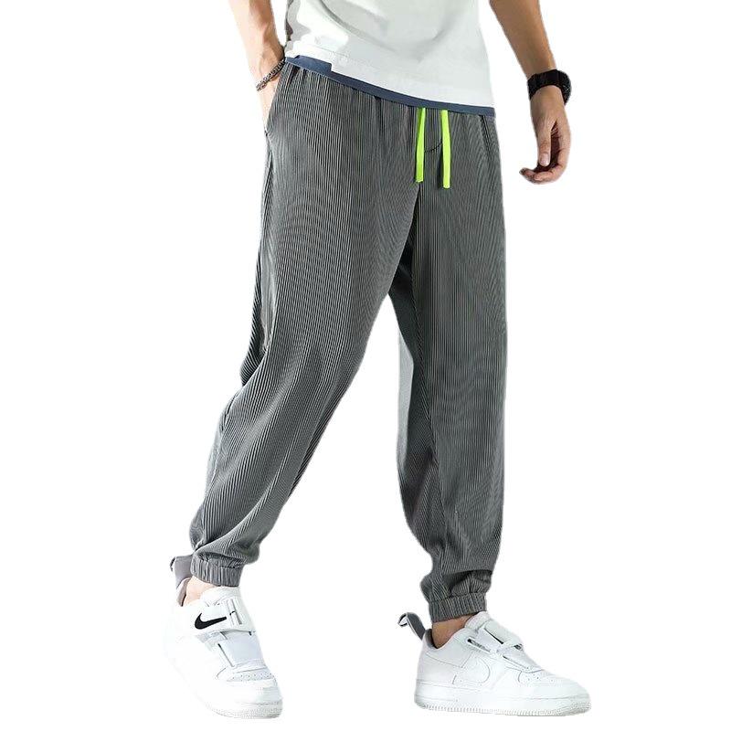Men's Korean Style Solid Color Ice Silk Casual 9-Point Pants
