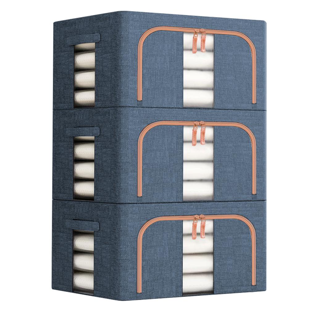 3Pcs Stackable Storage Boxes Reusable Linen Carrying Container Waterproof Closet Zippers Container for Holiday Decorations Books