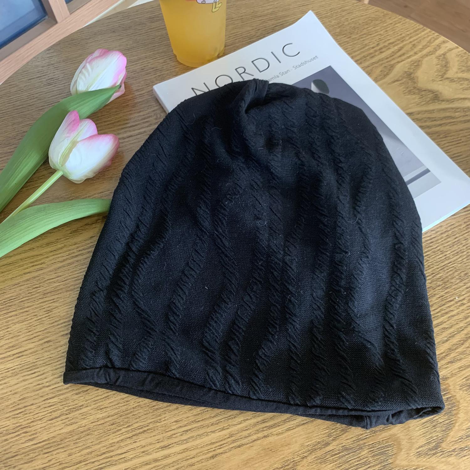 

Autumn and Winter Hats for Women Black Piles of Hats Thin Big Head Circumference Ins Face Small Confinement Hats and Head Hat Trendy M（56-58cm）