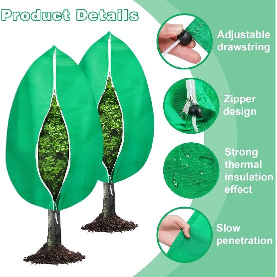 4 Pack Plant Covers Freeze Protection, 31.5" x 47.3" Large Frost Cloths Blankets with Zipper Drawstring, Shrub Jackets Tree Covers for Winter Outdoor