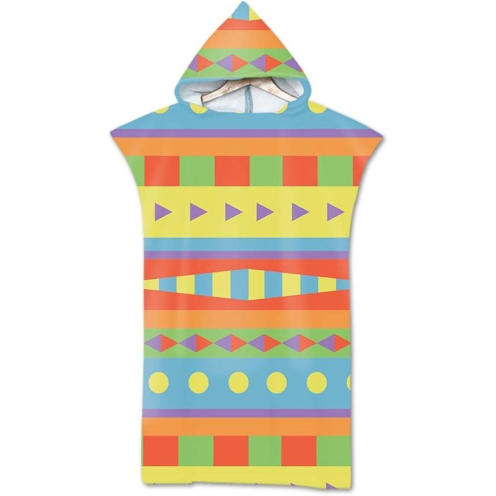 Circle Striped Flower Pattern Microfiber Quick-Drying Beach Towel Adult Kids Hooded Outdoor Soft Swimming Bath Towel Surf Poncho