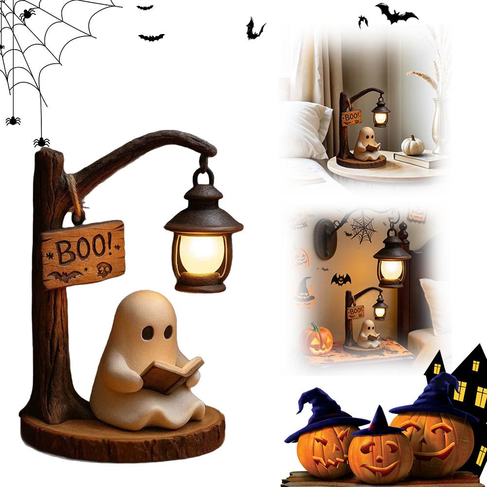 Cute Ghost Reading Lamp Halloween 3D LED Night Light Spooky Cute Desk Light for Bedroom Study Halloween Home Decor Book Lovers