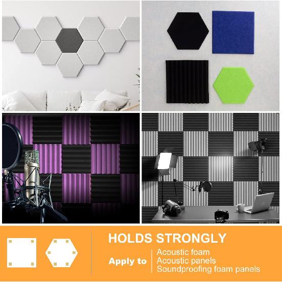 Sonicism 60 Pack Pyramid Double Sided Tape Squares for Acoustic Foam Sheets, Heavy Duty Wall Mounting Tape Squares for Polyester Foam Acoustic