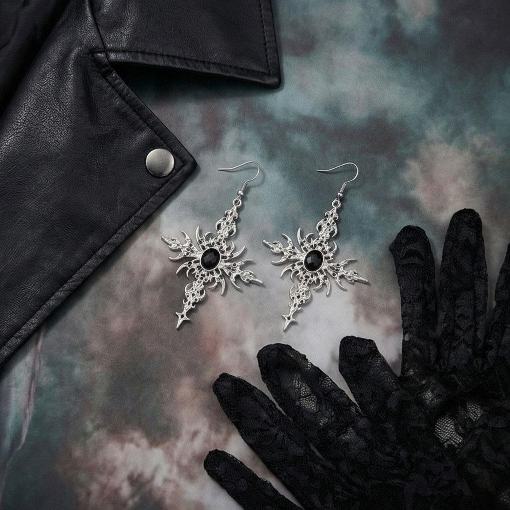 Women's Black Retro Gothic Cross Earrings with Oil Drip Style - Unique Dangle Accessories