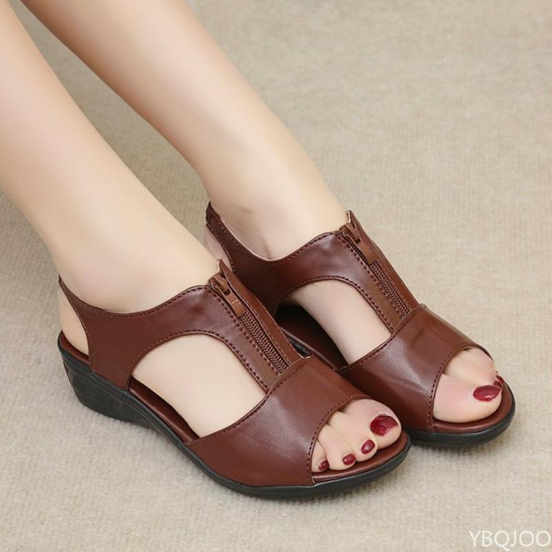 Summer comfort Zipper Sandals Women Fashion Plus Size sandals Women Fish Mouth Wedge Flat  Ladies Roman Sandal Zapatos Mujer