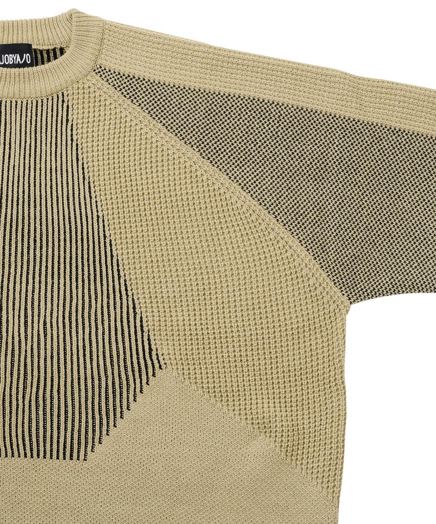AJOBYAJO Paneled Mixed Knit Sweater [Beige]