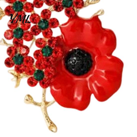 Veteran Commemorative Jewelry Never Forgotten Victory Blossom Brooch, Red Flower Lapel Pin Handcrafted Rhinestone Brooch with Rhinestone, Alloy