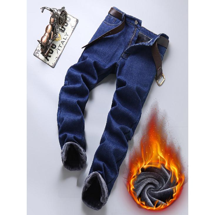 Spring And Autumn Winter New Men'S Plush/Regular Jeans Slimming Straight Stretch Business Versatile Long Pants