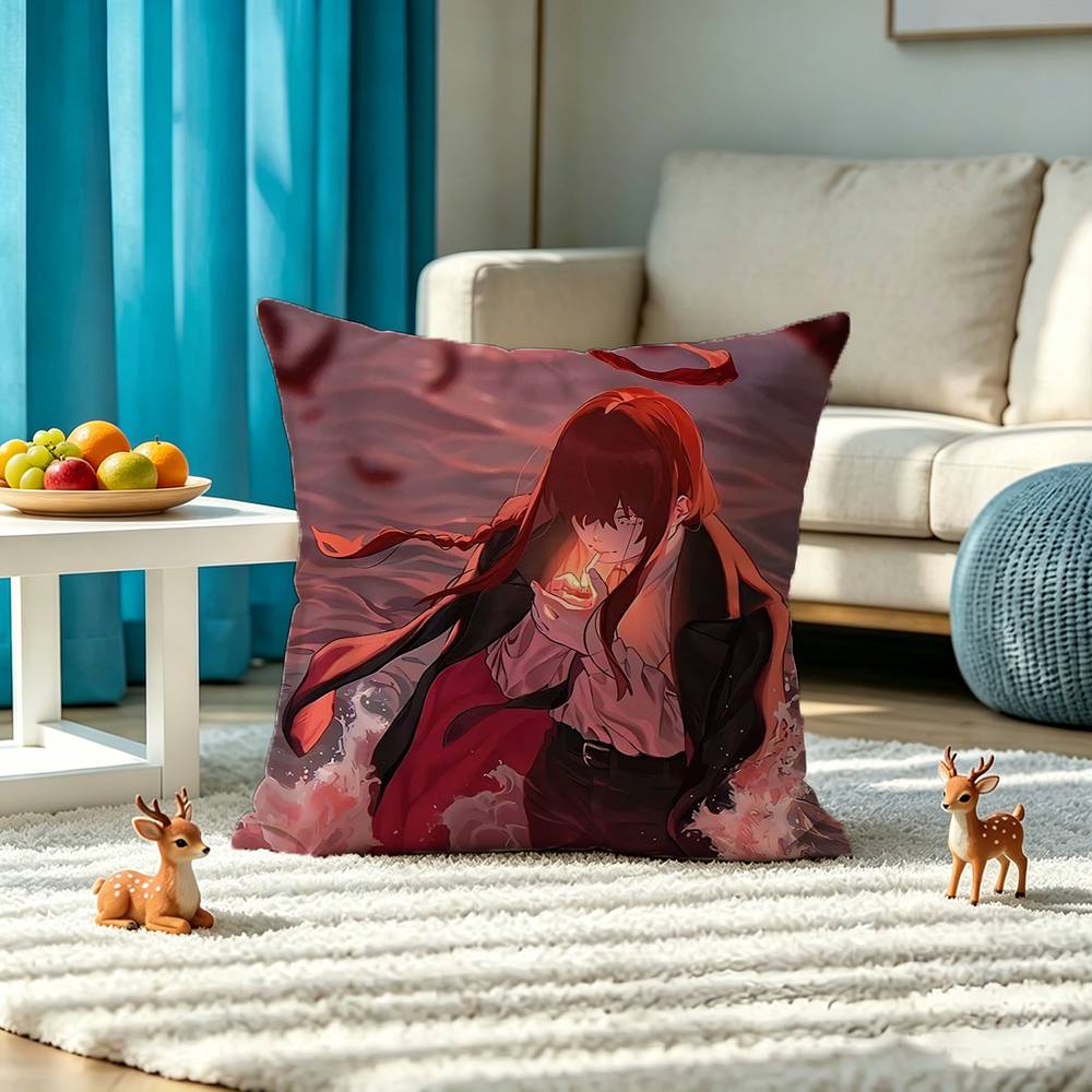 C-Chainsaw Man Makima Square Double-Sided printed Pillow Case Bedroom Bedside Pillow Sofa Cushion Cover