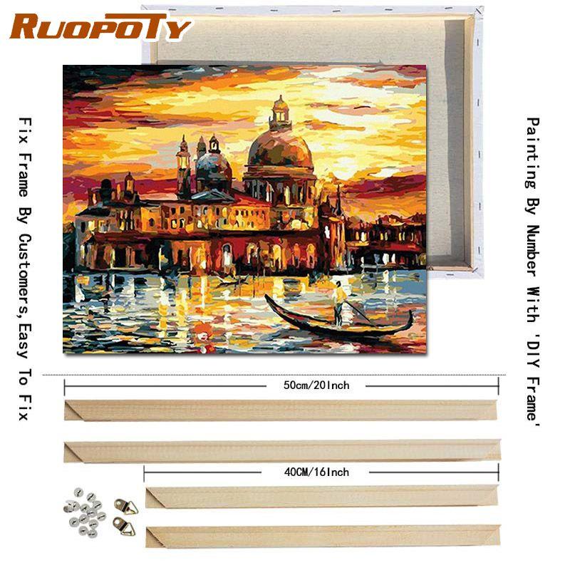 RUOPOTY Abstrakt by DIY-maleri etter tall Landsacpe-bilde Lerretsmaling Håndmalt for hjemmeinnredning 40x50 cm med gjør-det-selv-ramme