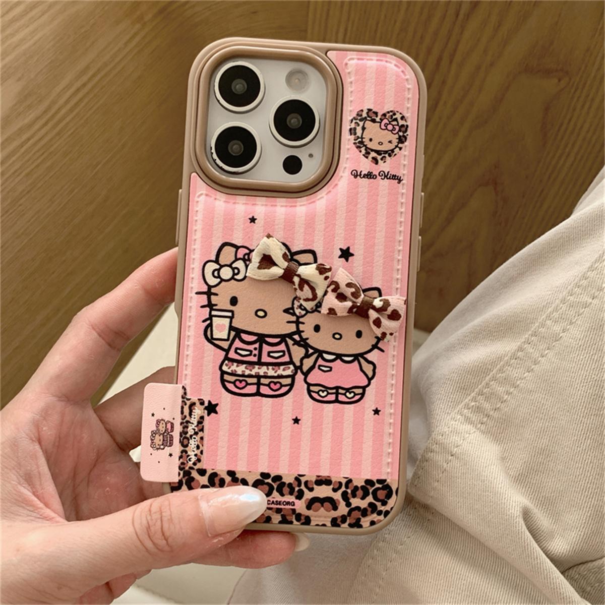 

Fashion Cute Leopard Print Hellokitty Case For iPhone 17 Pro 15 14 16 Pro Max Phone Cover Shockproof Protective Cases Capa For iPhone 17Pro