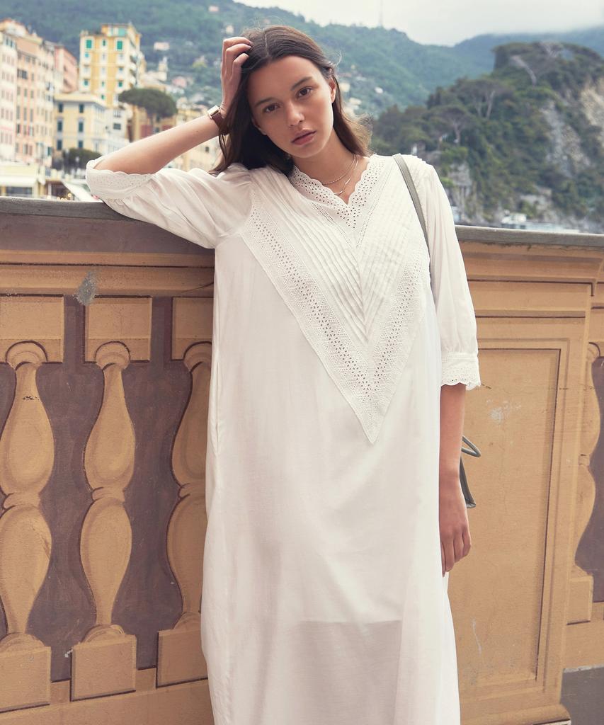ADAUL V-Neck Lace Dress - White