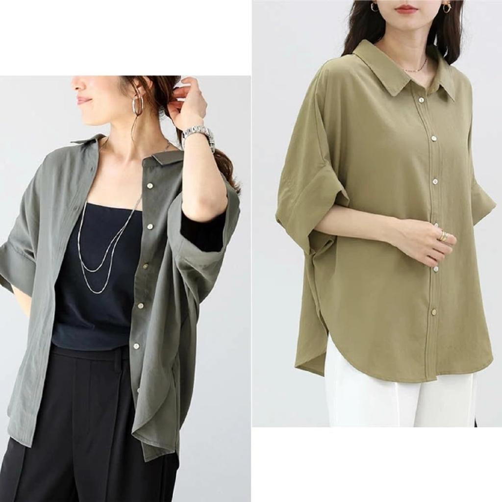 Collared Dolman Short Blouse Short Adult Skin Inner Inner Outer Collarbone Accent Waist French Wide Casual Fashion [NEKORA] Shirt, Top, Sleeves,