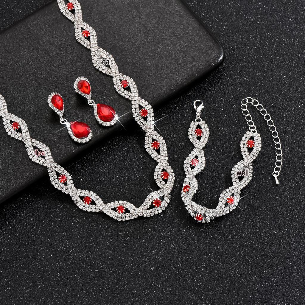 Trendiges Brautset: Perlen Strass Halskette, Ohrringe, Armband, Ring