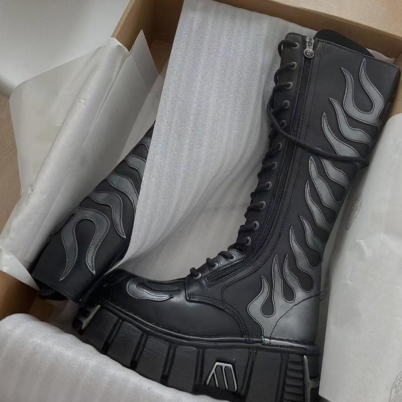 Winter New Platform Women Long Boots Lace Up Ladies Elegant Knee High Boots Shoes Thick Bottom Motorcycle Boots