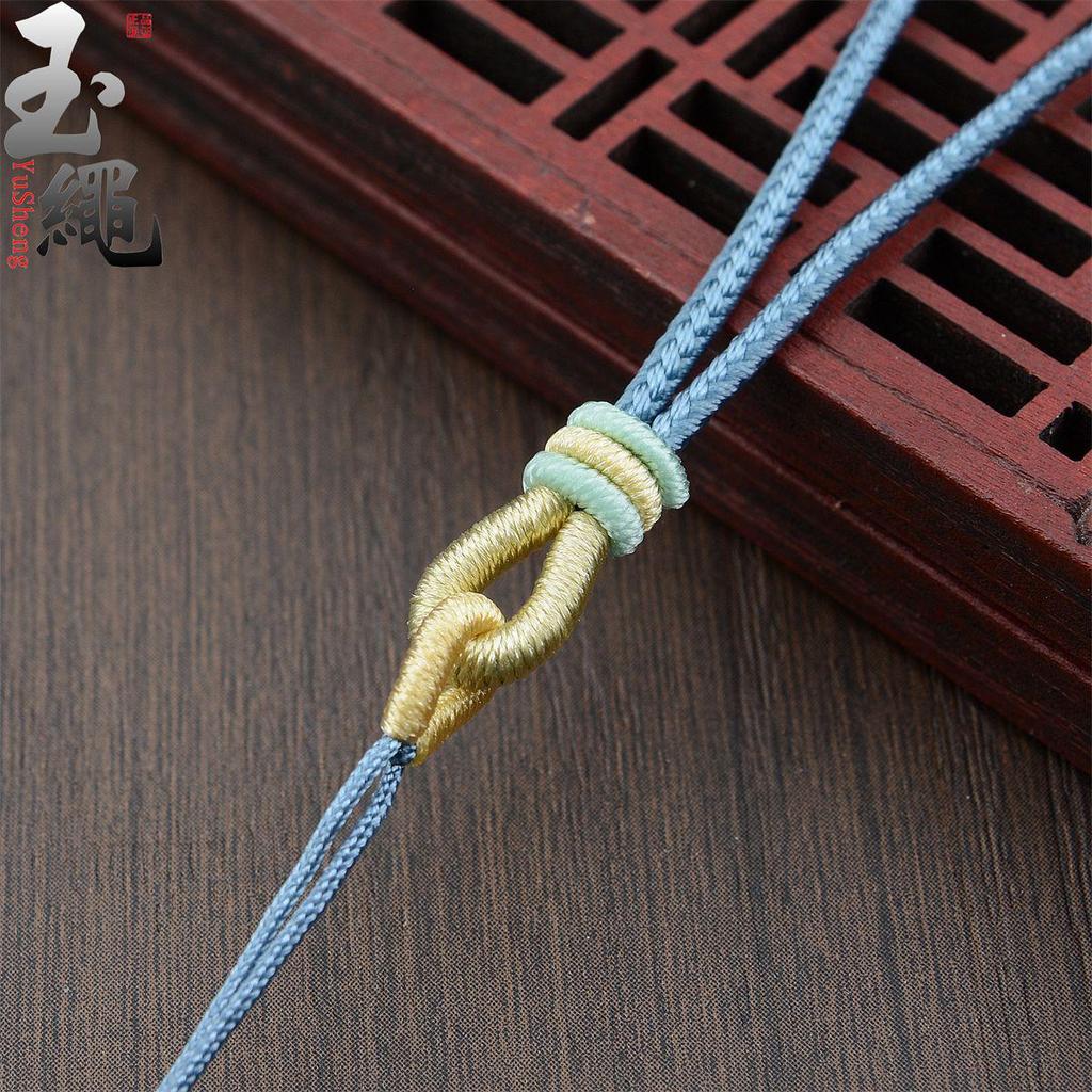 Hand-Woven Ruyi Knot Lanyard Necklace with Jade and Crystal Pendants