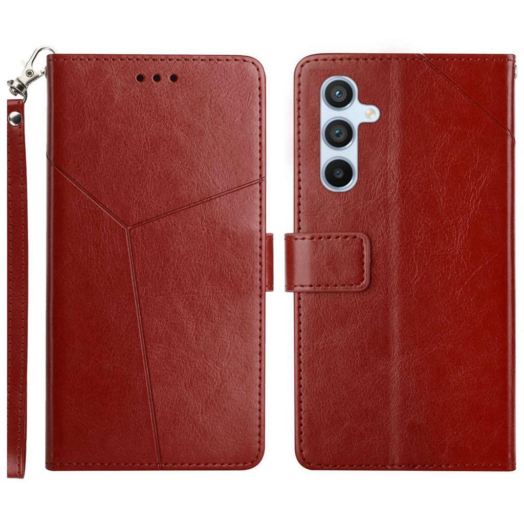 Für Samsung Galaxy M35 5G Hülle mit Handschlaufe Y-förmiger Linienaufdruck Leder Handyhülle