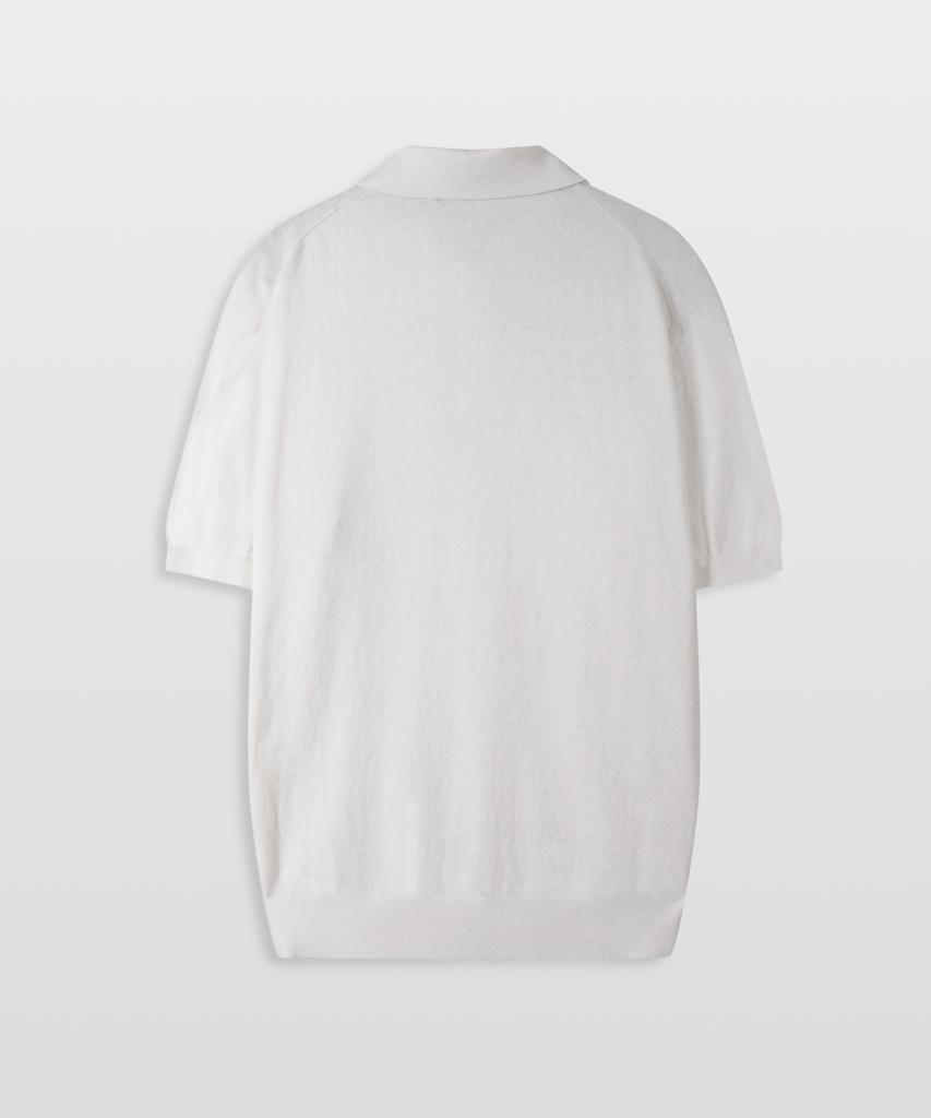 MANNERGRAM Nouvelle Fine Cashmere Cotton Polo Short Sleeve Knit Ivory