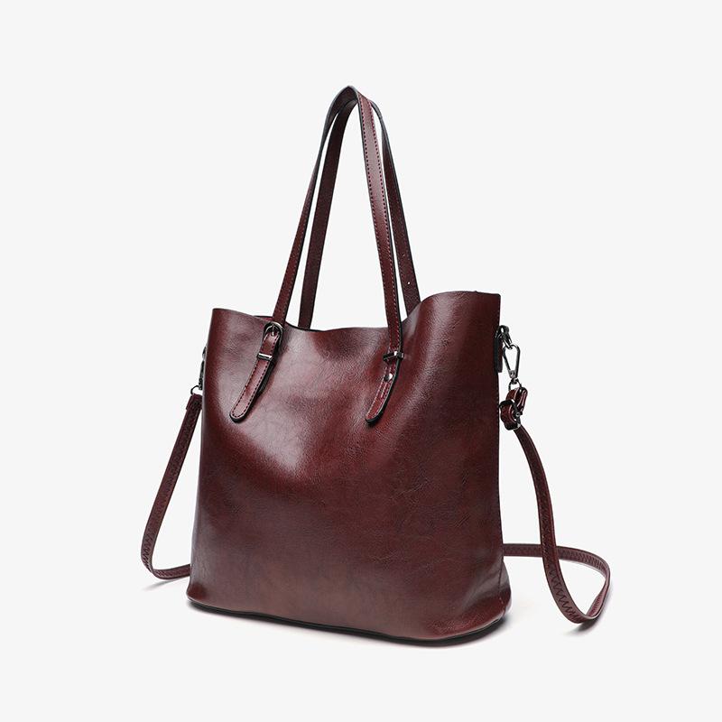 Retro Oil Wax Leather Handbag, Patent Leather Glossy Tote Bag, Trendy Women's Bag, Temperament Shoulder Bag