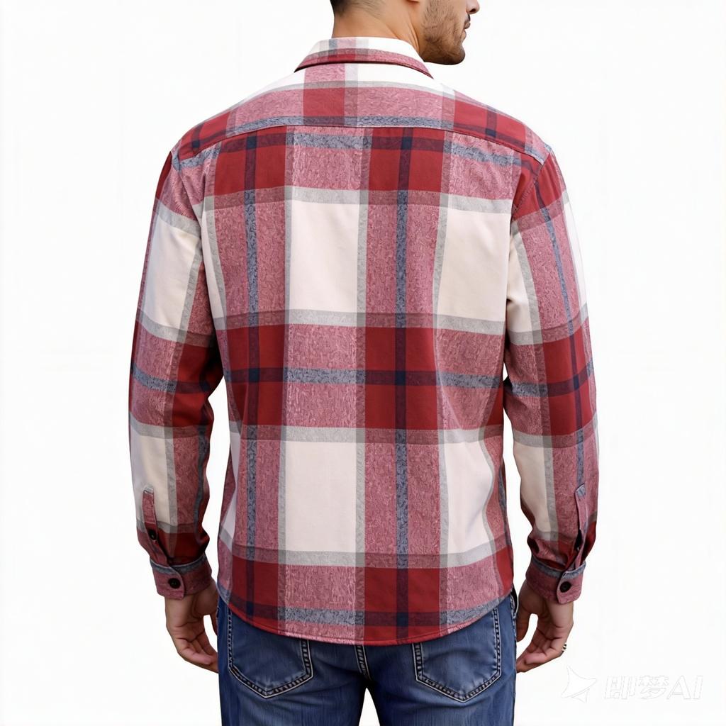 Men's Casual Long-sleeved Lapel Flannel Checked Button Shirt