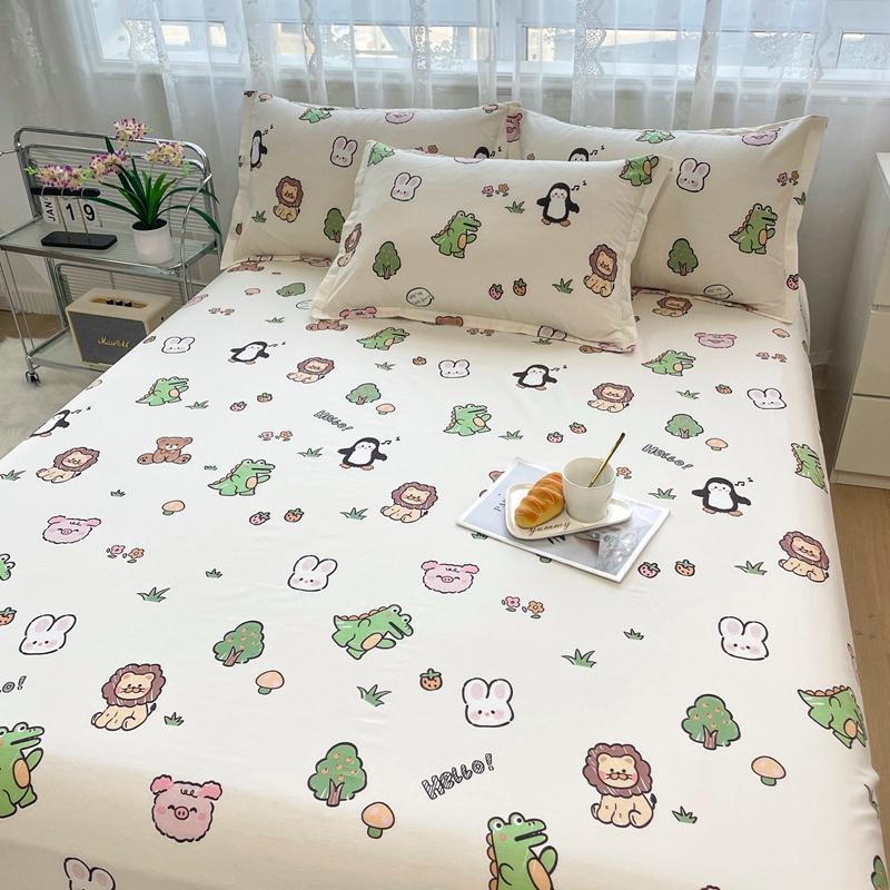Cotton Bed Sheet  Cartoon Panda Animals Printed Double Top King Sheets for Girls Boys Kids Single Queen King Size Bed Linen