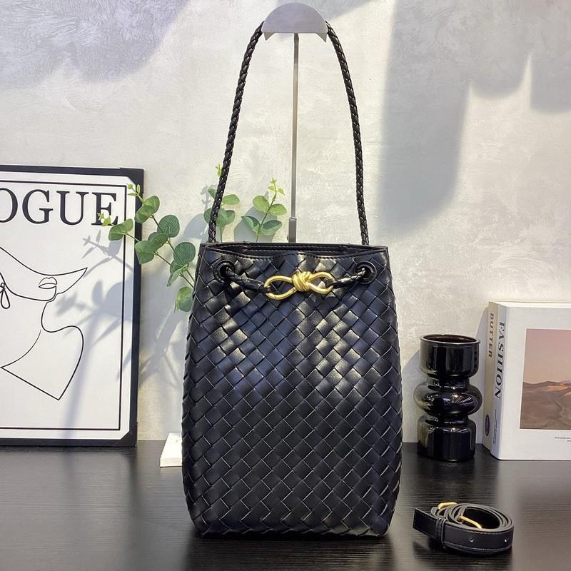 2026 Genuine Leather Women s Bag Butterfly Buckle Knitted Vertical Bucket Single-shoulder Diagonal Underarm 19x30x10CM