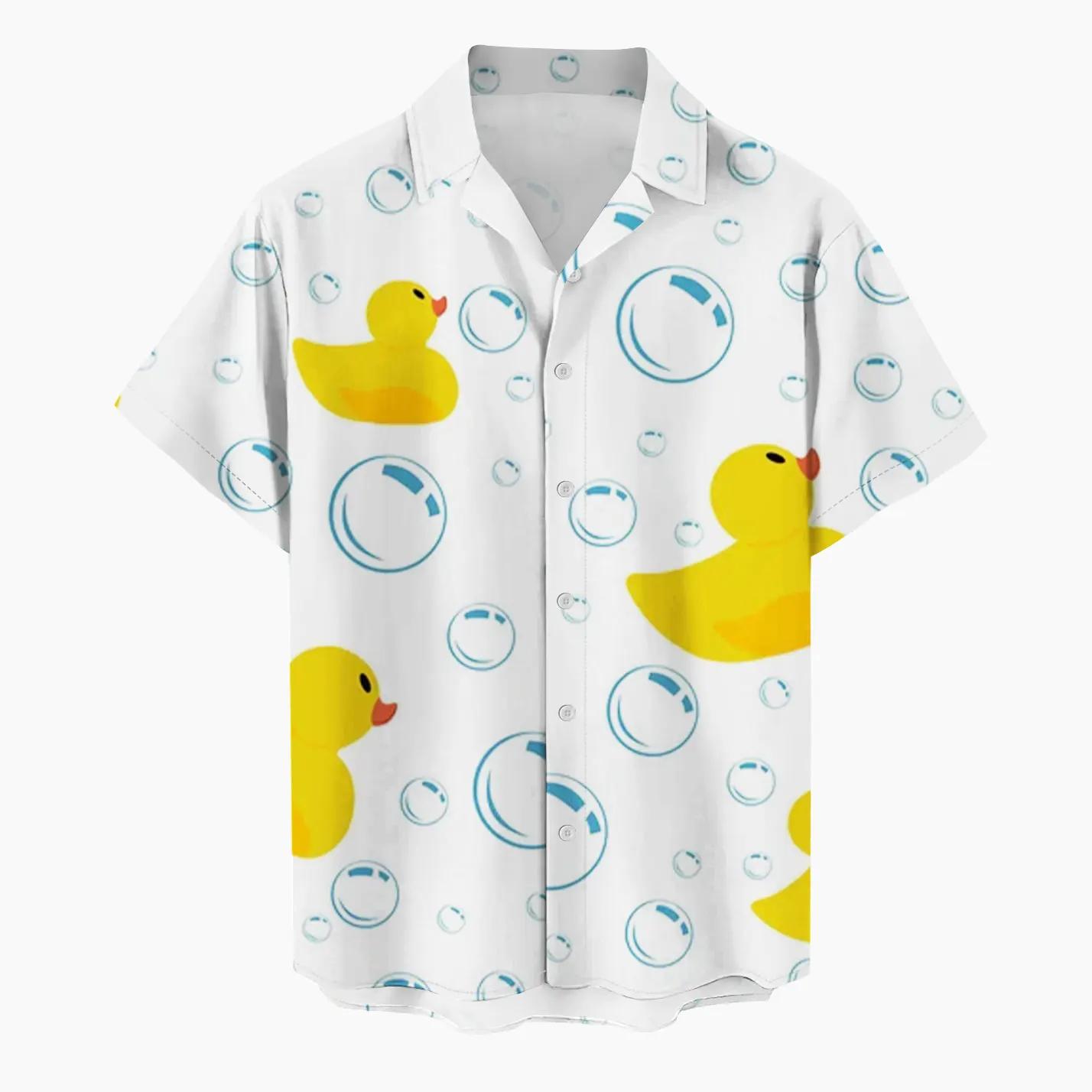 

Summer New Men s Shirts 3D Cartoon Duck Printed Clothes Fashion Button Short Sleeve Lapel Streetwear Shirt Men Hawaiian T 3XL