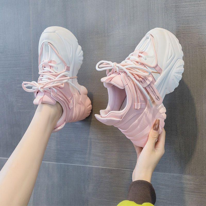 Fashion Women's Platform Chunky Sneakers Woman Fashion Sports Shoes Pink White Sport Sneaker Tennis Female Elegant Lace-up Zapatillas