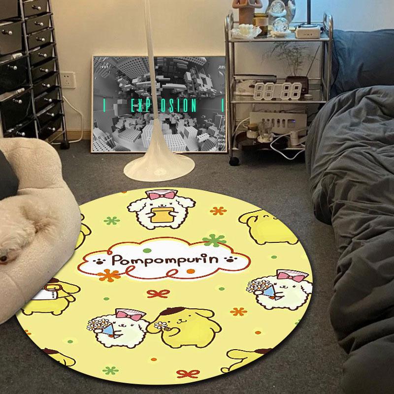 Fun Golden Puppy Yellow Pattern Round Carpet, Yellow Boho Vibe, Beautiful Rug for Guest Room and Spare Bedroom with Bold with Touch