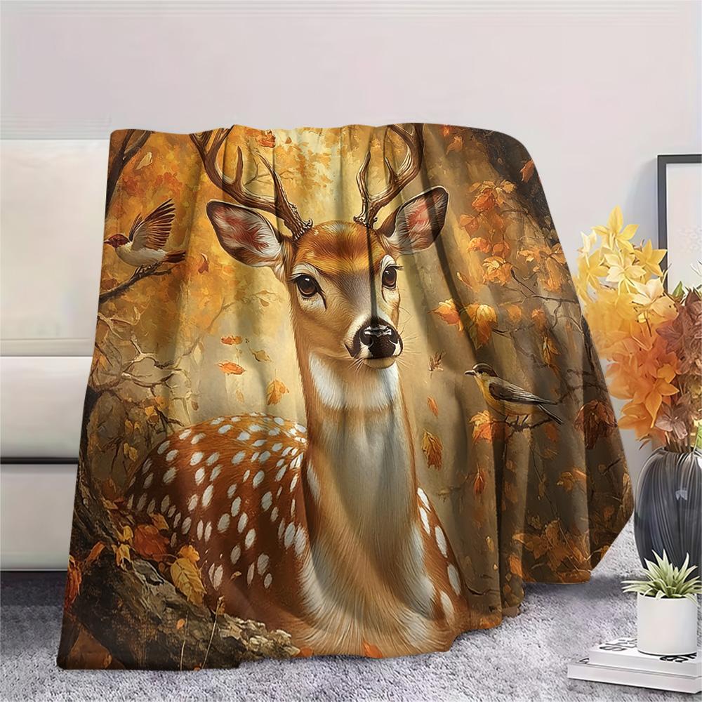 Deer Print Flannel Blanket, High Quality Comfortable for All Seasons, Home Decor, Warmth and Comfort, Perfect for Christmas Gifts