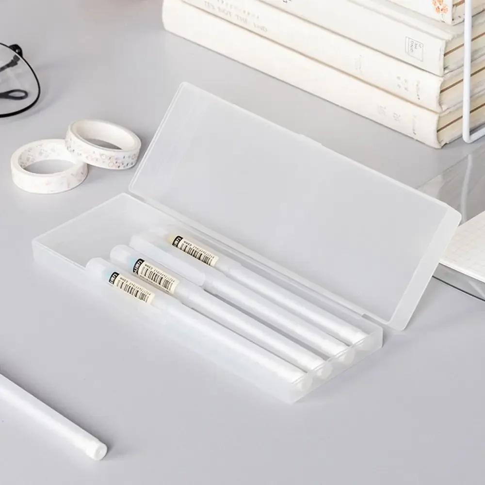 S/M/L Translucent Frosted Pencil Case Simple Plastic Pen Box Multifunctional Stationery Storage Box Organizer