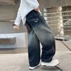 Big Kids Boys Casual Loose Straight Leg Plaid Spliced Jeans