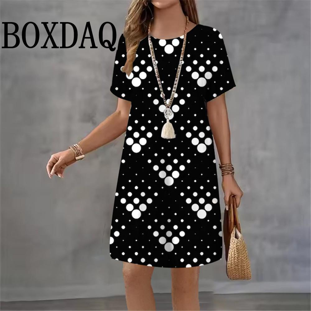 2026 Women Short Sleeve O-Neck Fashion Dresses 3D Polka Dot Print Streetwear Summer Dress Loose Casual Ladies Dress
