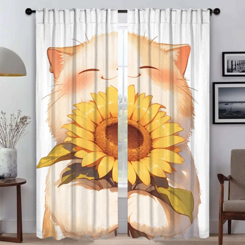 Die Katze und die Sonnenblume Vorhänge für Wohnzimmer Vorhang für Zimmer 2 Panel Halloween Dekoration Schattierungen Home Interior Vorhänge