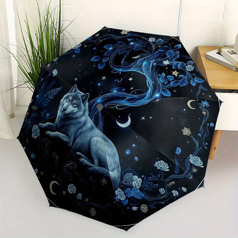 

Enchanted Night Wolf Wall Art: Mystical Moonlit DecorUmbrella with Cute Design, Portable 3-Fold Compact Umbrella for Men & Women, Valentine s Day Moth