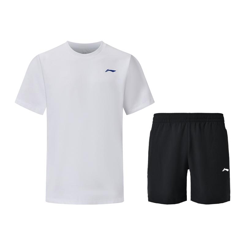 

Li-Ning Creative Print Comfortable Loose Fit Short Sleeve Round Neck Quick Dry Shorts Sports Suit Unisex Sports Suit ATSU919-2+AKSU789-3 XL